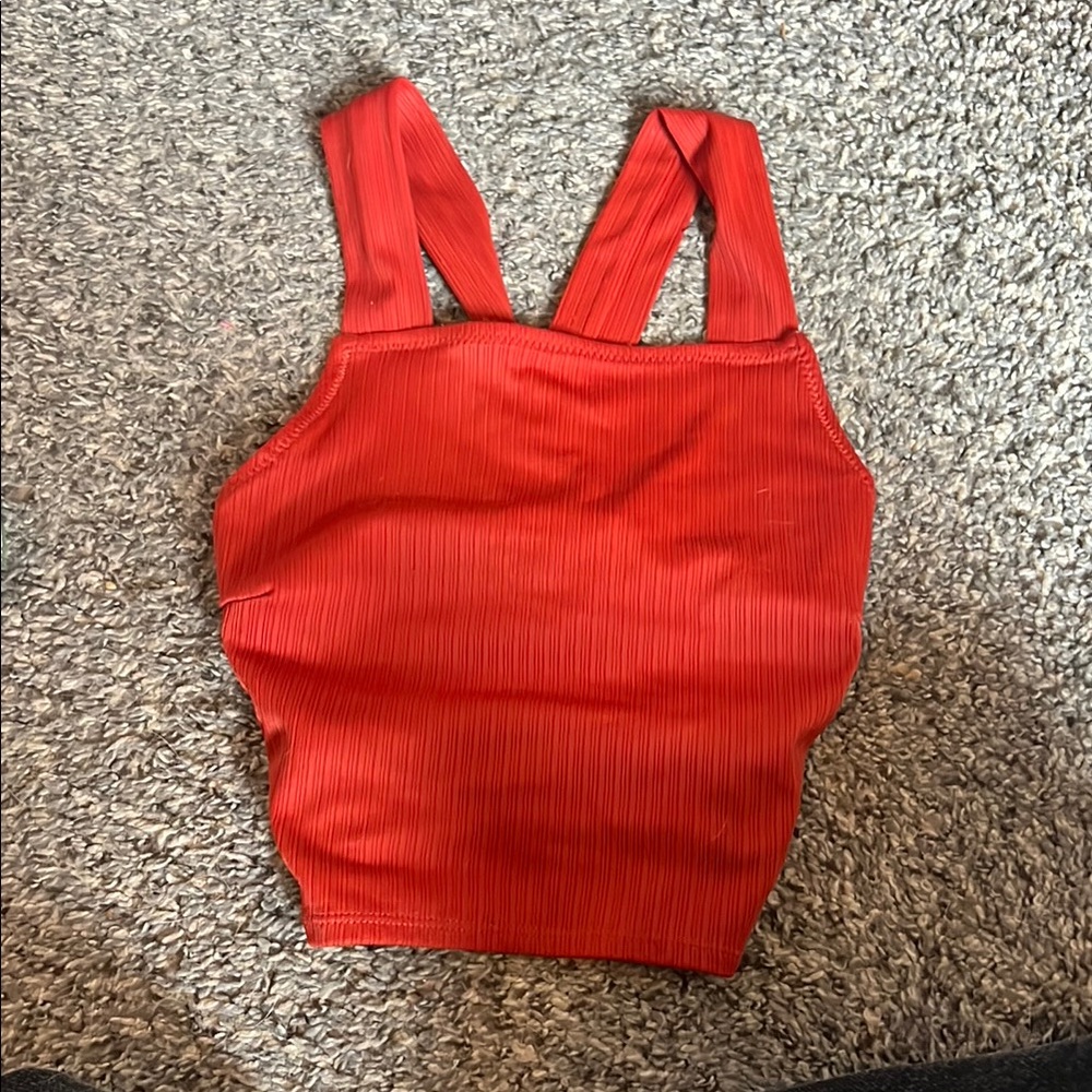Red Ribbed Women's Top